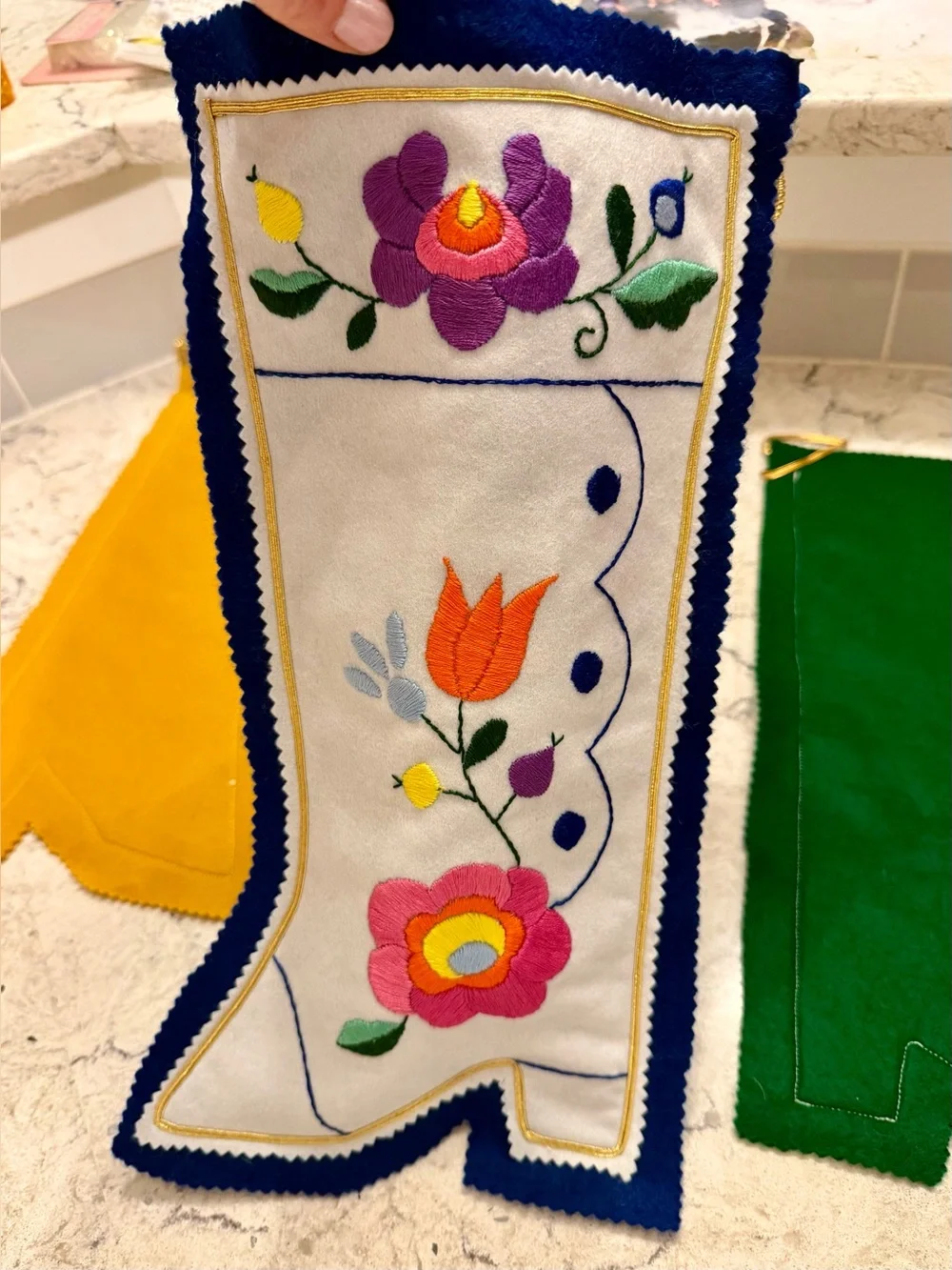 New Handmade Embroidered Folk-Art Christmas Stockings – Set of 4